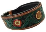 Halsband Embross Braun gestanzt + bemalen Grn Blumen WEICH unterlegt M L XL Breit Hohe Zugkraft