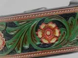Halsband Embross Braun gestanzt + bemalen Grn Blumen WEICH unterlegt M L XL Breit Hohe Zugkraft