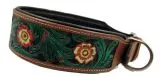 Halsband Embross Braun gestanzt + bemalen Grn Blumen WEICH unterlegt M L XL Breit Hohe Zugkraft