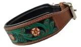Halsband Embross Braun gestanzt + bemalen Grn Blumen WEICH unterlegt M L XL Breit Hohe Zugkraft