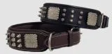 Halsband Leder Rocky Braun Schwarz Nieten WEICH unterlegt M L XL Breit Beiss Schutz Nietenhalsband