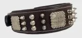 Halsband Leder Rocky Braun Schwarz Nieten WEICH unterlegt M L XL Breit Beiss Schutz Nietenhalsband
