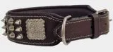 Halsband Leder Rocky Braun Schwarz Nieten WEICH unterlegt M L XL Breit Beiss Schutz Nietenhalsband