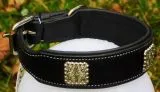 Halsband Zeus mit Conchos Schwarz Silber Farben super WEICH unterlegt M L XL