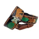 Halsband BOUQUET Braun gestanzt / bemalen Blumen WEICH unterlegt M L XL Breit Hohe Zugkraft BREIT