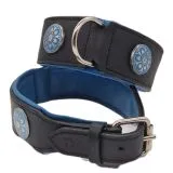 Halsband LUI Leder Schwarz Blau/ Trkis weich unterlegt M L Breit Lederhalsband Breit Chonchos