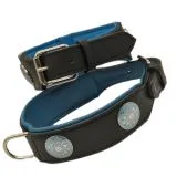 Halsband LUI Leder Schwarz Blau/ Trkis weich unterlegt M L Breit Lederhalsband Breit Chonchos