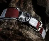 Andi Vintage Style Lederhalsband Rot Wei Leder fest genht S M L Halsband Leder