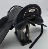 Ledersattel Anna Ros�gold Glitzer 14 / 15 Zoll Kopfeisen verstellbar Monosattel Sattel Shetty Welsh Sattel aufges. Kniepauschen