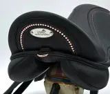 Ledersattel Anna Ros�gold Glitzer 14 / 15 Zoll Kopfeisen verstellbar Monosattel Sattel Shetty Welsh Sattel aufges. Kniepauschen