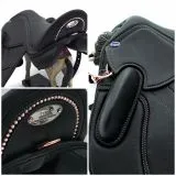 Ledersattel Anna Ros�gold Glitzer 14 / 15 Zoll Kopfeisen verstellbar Monosattel Sattel Shetty Welsh Sattel aufges. Kniepauschen