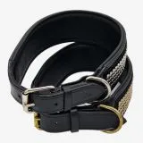Halsband Lennox Schwarz - Silber o Goldfarben Breit XL Leder Nietenhalsband Leder REST - B WARE -