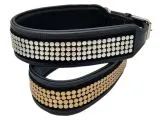 Halsband Lennox Schwarz - Silber o Goldfarben Breit XL Leder Nietenhalsband Leder REST - B WARE -