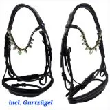 Trense Victoria Diadem Glitzer Leder Schwarz incl. Zgel NUR Gr. VB Ledertrense Zaum Lederzaum