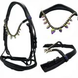 Trense Victoria Diadem Glitzer Leder Schwarz incl. Zgel NUR Gr. VB Ledertrense Zaum Lederzaum