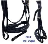 Leder Trense BLUE Lack Glitzer Blau Glitzer auch auf d. Nasenriemen VB WB X Full Zaum Ledertrense