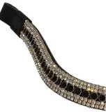 Stirnband Schwarz WEi Glitzer VB WB Leder Stirnriemen Stirnband geschwungen Strass 39,5 42 cm