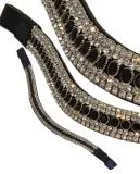 Stirnband Schwarz WEi Glitzer VB WB Leder Stirnriemen Stirnband geschwungen Strass 39,5 42 cm