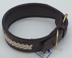 Lederhalsband NONU Schwarz Braun mit breiter Zierkordel Creme - unterlegt Halsband LEDER Breit sehr stabil M L XL