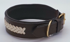 Lederhalsband NONU Schwarz Braun mit breiter Zierkordel Creme - unterlegt Halsband LEDER Breit sehr stabil M L XL