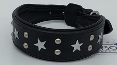 Lederhalsband Daysi Schwarz Sterne Leder - unterlegt Halsband LEDER Breit sehr stabil M L XL Hohe Zugkraft