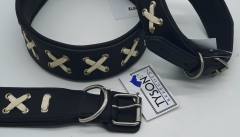 Lederhalsband LACE  Zierkordel Kreuz Stick unterlegt Halsband LEDER Breit sehr stabil M L XL
