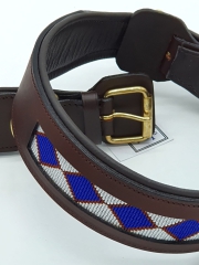 Lederhalsband Apach Indianer Schwarz Perlen Schwarz Braun  Unterlegt Halsband LEDER Breit sehr stabil M L XL Hohe Zugkraft