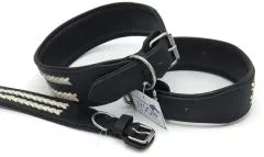 Ruffle Lederhalsband Leder Schwarz Breit Hohe Zugkraft doppelte Zierkordel Wei / Creme LEDER Breit sehr stabil M L XL