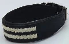 Ruffle Lederhalsband Leder Schwarz Breit Hohe Zugkraft doppelte Zierkordel Wei / Creme LEDER Breit sehr stabil M L XL