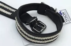 Ruffle Lederhalsband Leder Schwarz Breit Hohe Zugkraft doppelte Zierkordel Wei / Creme LEDER Breit sehr stabil M L XL