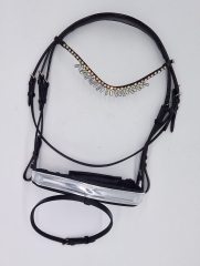 Leder Trense Tosca Show Trense + Zügel Schwarz Silber Zapfen ~ Tropfen Diadem Stirnband VB WB X Full Genick ergonomisch