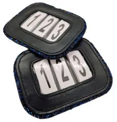 Kopfnummern Leder BLUE Blau Schwarz Glitzer Blau Schwarz Kopf Nummern Turnier Klick Lasche Lack / Glatt