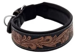 Lederhalsband Blair Breit Leder M L XL Leder Halsband Schwarz Braun punziert Blumen