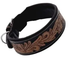 Lederhalsband Blair Breit Leder M L XL Leder Halsband Schwarz Braun punziert Blumen