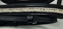 B WARE Trense Diamanti Strass Stirn + Nasenriemen Schwarz Leder VB WB Ledertrense B WARE