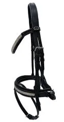 B WARE Trense Diamanti Strass Stirn + Nasenriemen Schwarz Leder VB WB Ledertrense B WARE