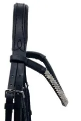 B WARE Trense Diamanti Strass Stirn + Nasenriemen Schwarz Leder VB WB Ledertrense B WARE