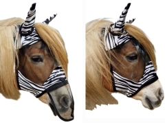 Zebra Fliegenhaube Fliegenmaske  + Ohr Nasenschutz abnehmbar Schopfschlitz zum schliessen Minishetty Shetty/ Welsh PO VB WB XFULL
