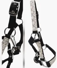 Halfter Fancy MMS MS S Fohlenhalfter Glitzer Schwarz / Wei Fohlen Glitzerhalfter Kleiner Karabiner