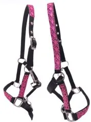 Halfter Fancy Minishetty Shetty Fohlenhalfter Glitzer Schwarz Pink Fohlen Glitzerhalfter Nylonhalfter