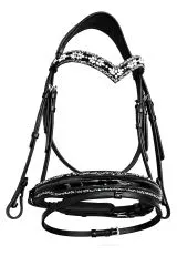 Trense NoirLuxe Schwedisch V Stirnriemen Lack / Leder Glitzer incl. Z�gel VB WB X Full XX Full