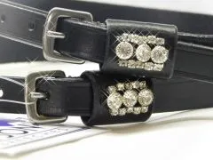 Sporenriemen Leder Glitzer Strass Weiss Rosa Blau Lederriemchen Sporenriemchen