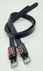 Sporenriemen Leder Glitzer Strass Weiss Rosa Blau Lederriemchen Sporenriemchen