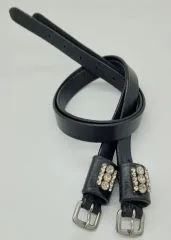 Sporenriemen Leder Glitzer Strass Weiss Rosa Blau Lederriemchen Sporenriemchen