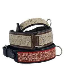 Hundehalsband Galax M L XL 3 Farben Breit Halsband Leder Rot Beige Glitzer Lederhalsband