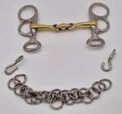 Mini Fahrgebiss Postkandare Minishetty Pelham 7,0 - 12,5 cm dop.gebrochen + Kinnkette