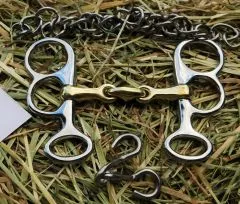 Mini Fahrgebiss Postkandare Minishetty Pelham 7,0 - 12,5 cm dop.gebrochen + Kinnkette