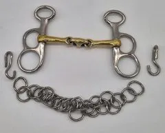 Mini Fahrgebiss Postkandare Minishetty Pelham 7,0 - 12,5 cm dop.gebrochen + Kinnkette