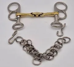 Mini Fahrgebiss Postkandare Minishetty Pelham 7,0 - 12,5 cm dop.gebrochen + Kinnkette