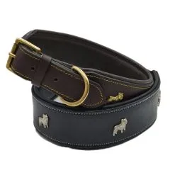 Lederhalsband Bulli Braun Schwarz Halsband Leder M L Hundemotiv Boxer Hund Halsband Leder